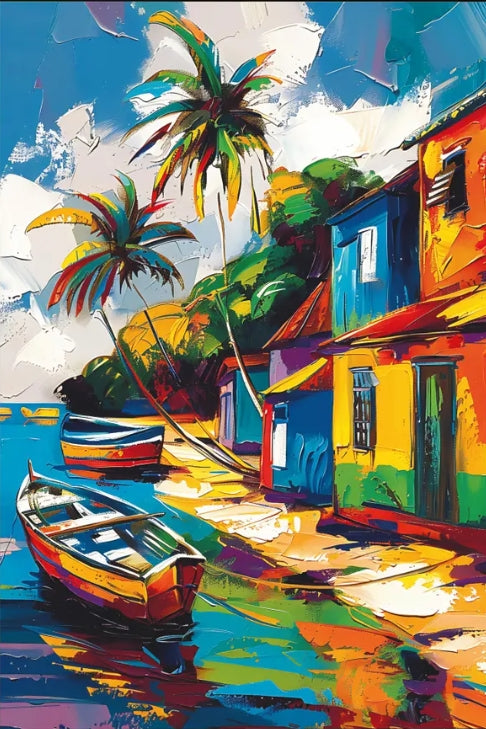 Paint by Numbers Kit Colorful Seaside Town