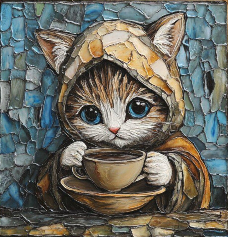Paint by Numbers Kit The Cat Drinking Coffee