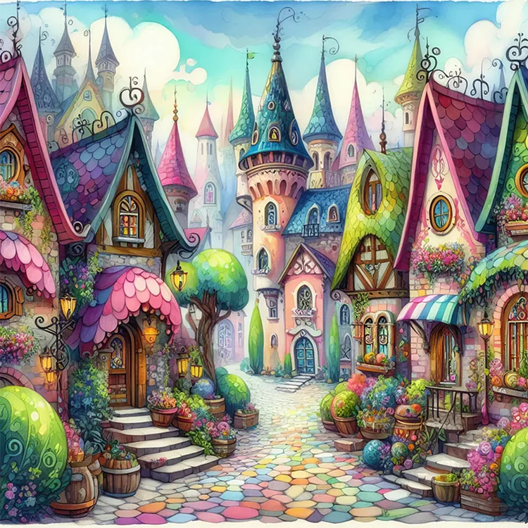 Paint by Numbers Kit Colorful Fairy Tale Town