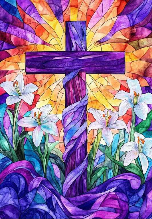 Paint by Numbers Kit Stained Glass Style Cross