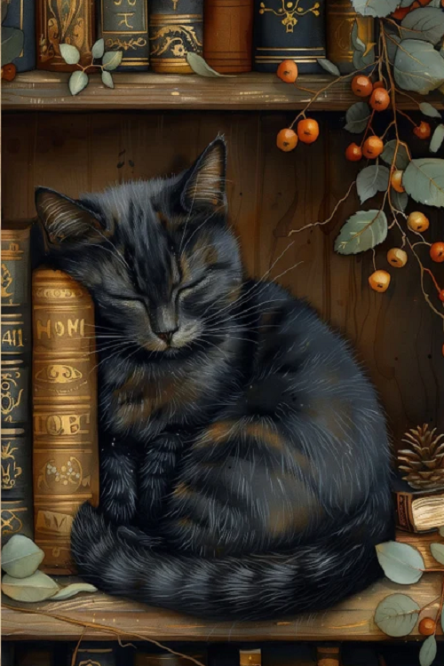 Paint by Numbers Kit The Cat Sleeping On The Bookshelf