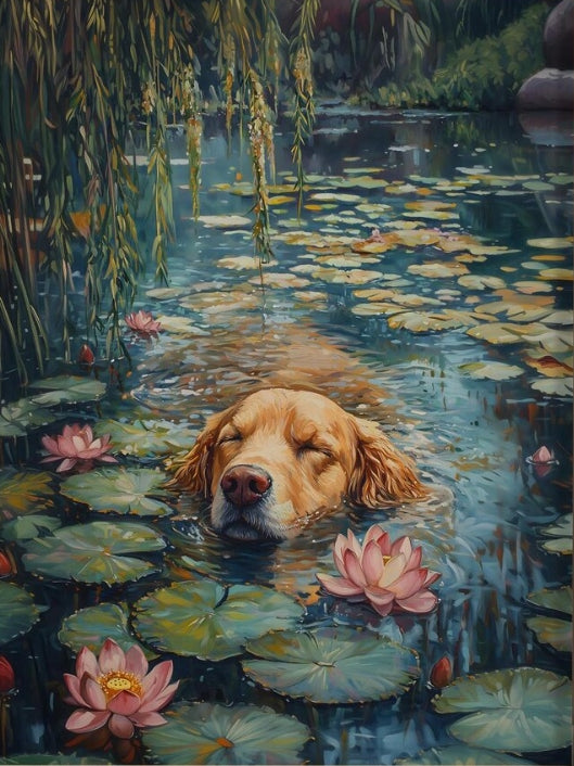 Paint by Numbers Kits Dogs Swimming In The Lotus Pond