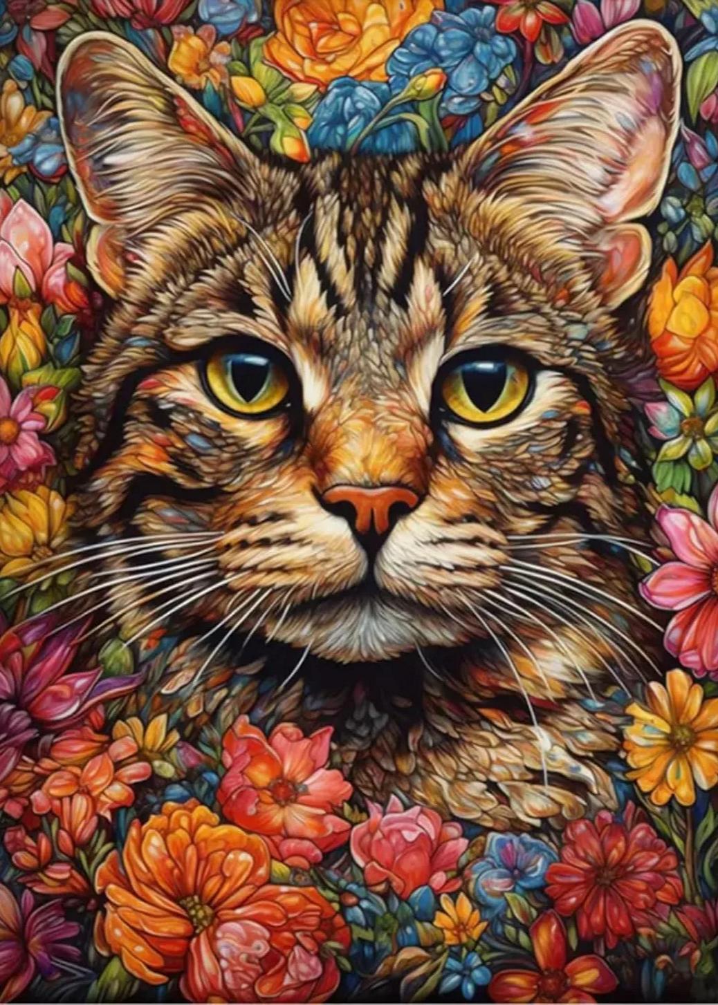 Paint by Numbers Kits Cat In The Flower Bushes