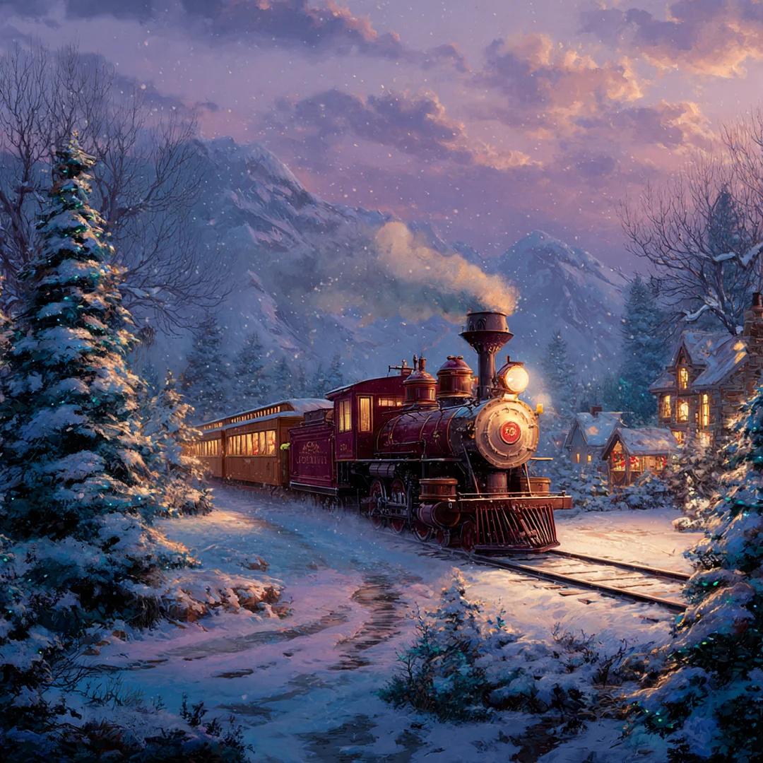 Paint by Numbers Kit Train On The Snow