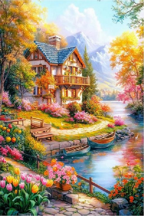 Paint by Numbers Kit Lakeside House