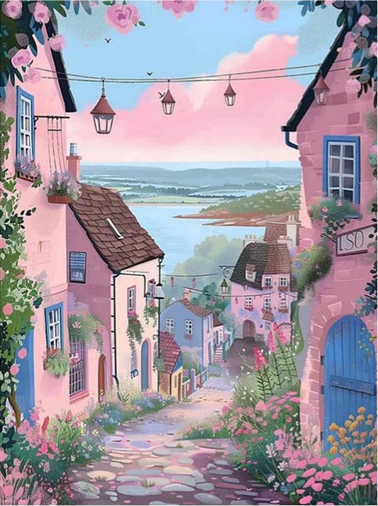 Paint by Numbers Kits Pink Street Scene