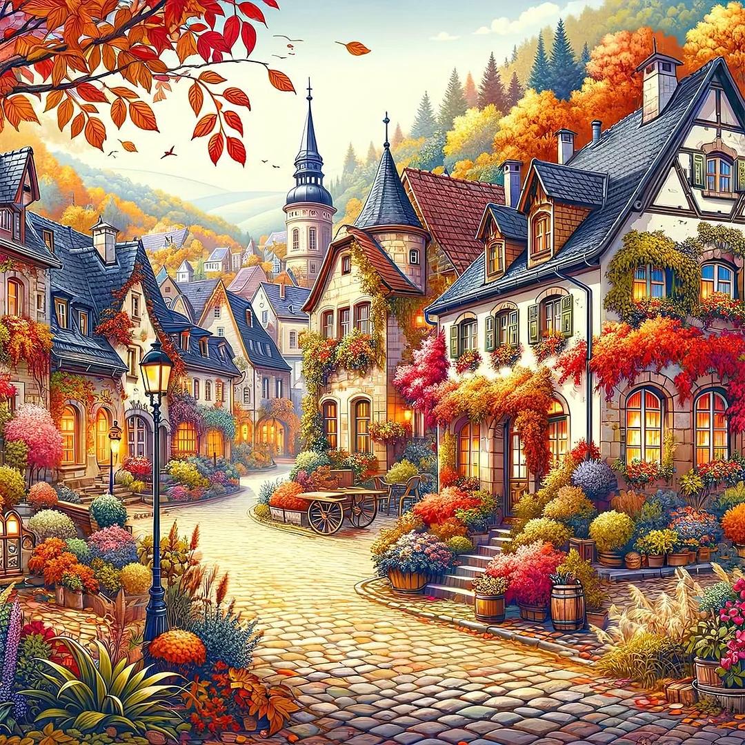 Paint by Numbers Kit Autumn Scenery Town