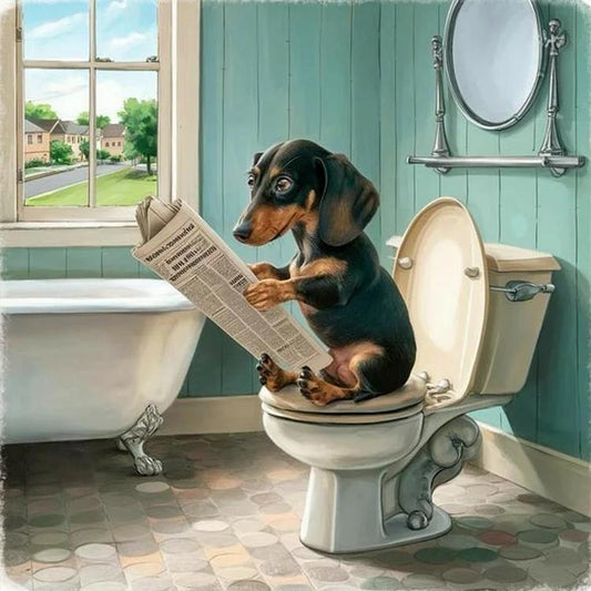 Paint by Numbers Kit Puppy Reading On The Toilet