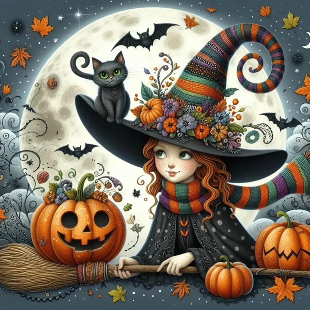 Paint by Numbers Kit Witch and Black Cat