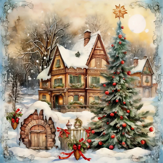 Paint by Numbers Kit Snow Cabin