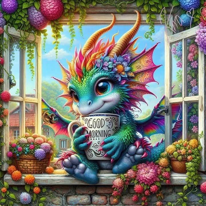 Paint by Numbers Kit Little Dragon Holding Cup