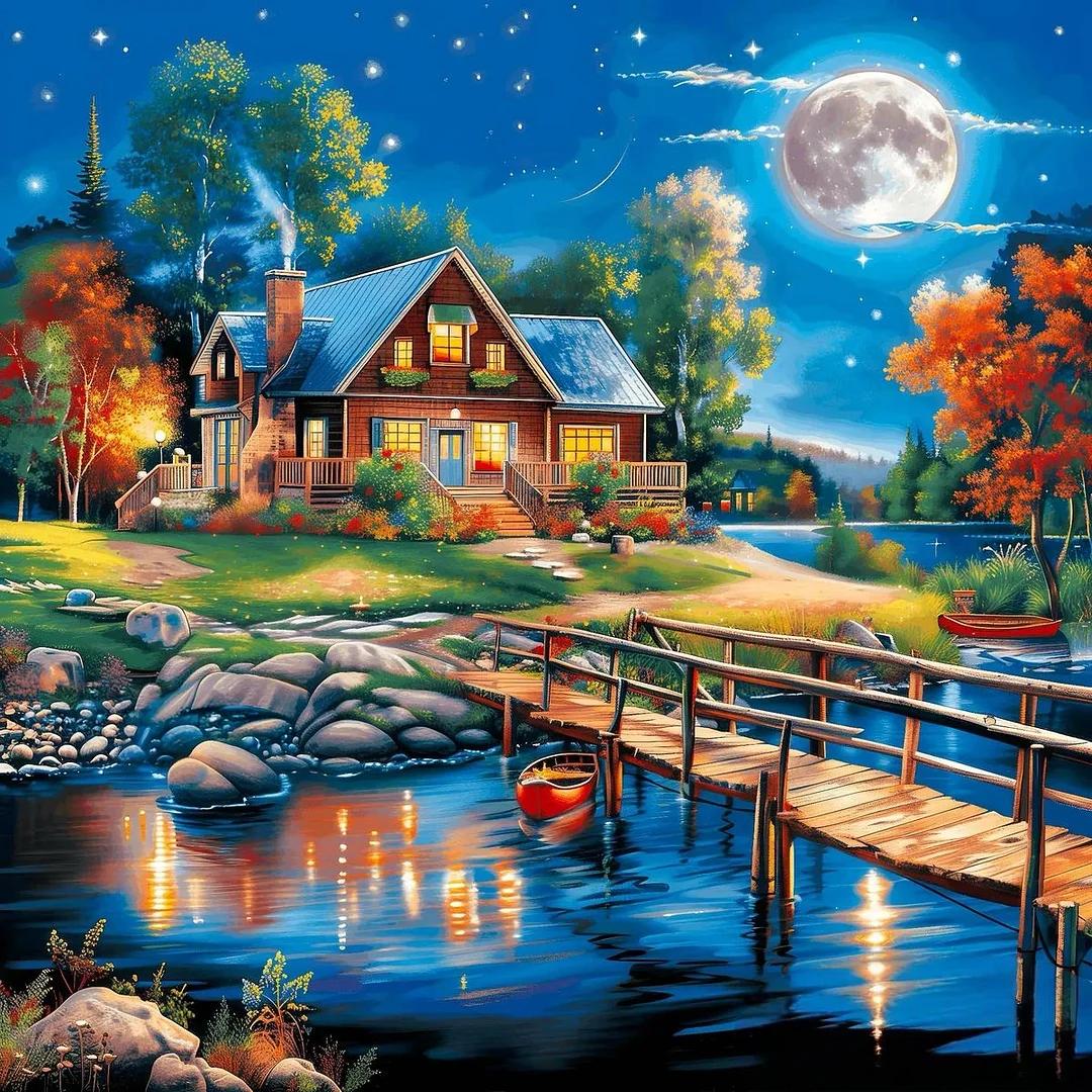 Paint by Numbers Kit Lakeside Cabin