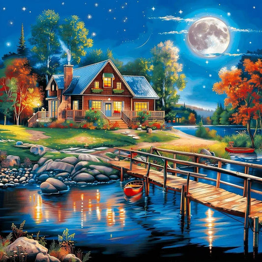 Paint by Numbers Kit Lakeside Cabin