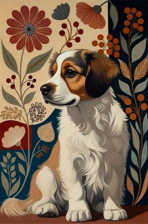 Paint by Numbers Kit Flowers and Puppy