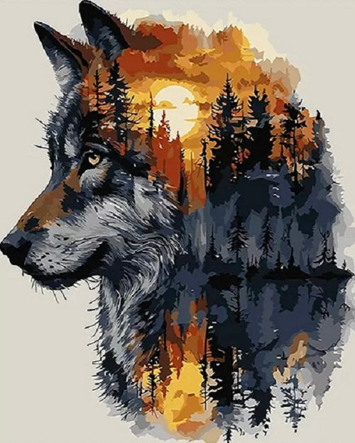 Paint by Numbers Kits Abstract Wolf Landscape