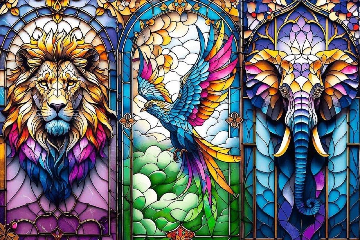 Paint by Numbers Kit Stained Glass Style Animals