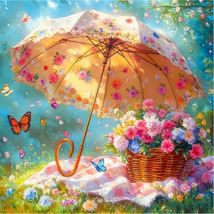 Paint by Numbers Kit Flowers And Umbrellas