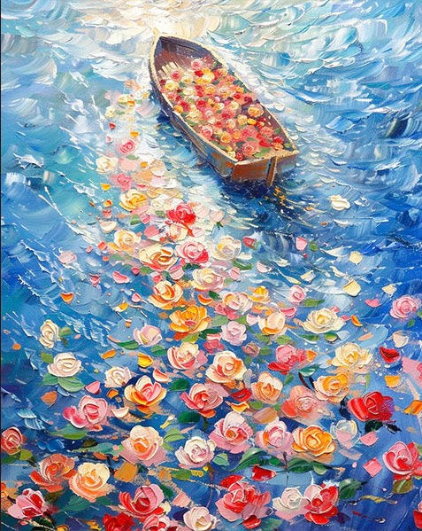 Paint by Numbers Kit Boat In The Sea Of Flowers