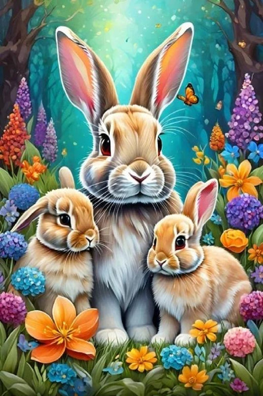 Paint by Numbers Kit Rabbits In The Flower Bushes