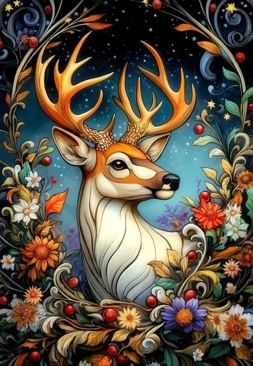 Paint by Numbers Kit Deer In The Flower Bushes