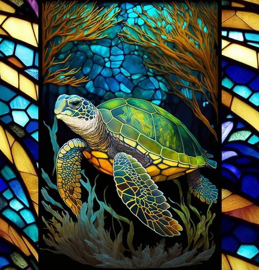 Paint by Numbers Kit Stained Glass Style Turtle