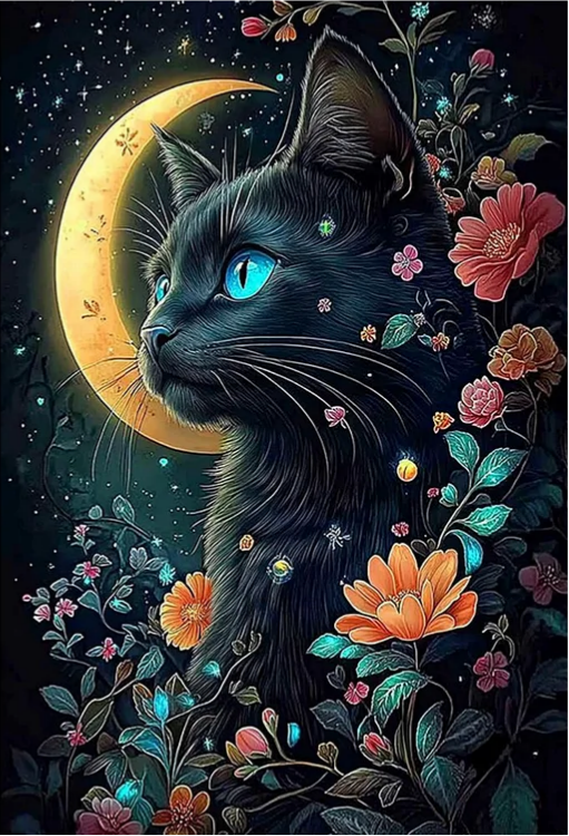 Paint by Numbers Kit Black Cat in the Flowers
