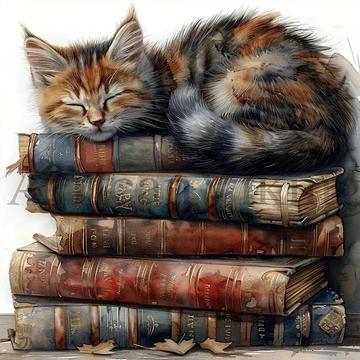 Paint by Numbers Kit Cat Lying On The Books