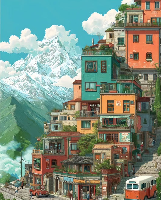 Paint by Numbers Kits Snow Mountain Town