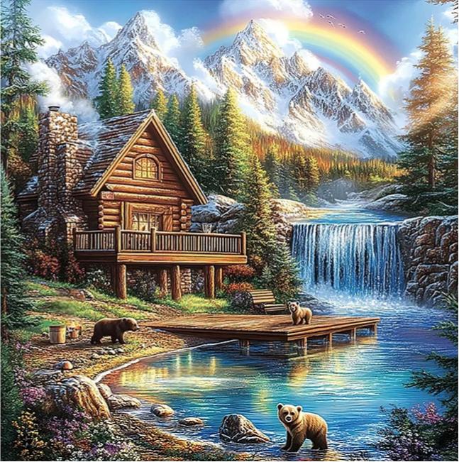 Paint by Numbers Kit Riverside Cabin