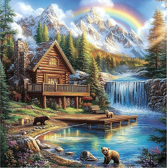 Paint by Numbers Kit Riverside Cabin