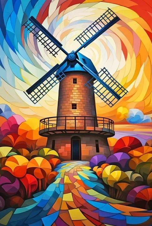 Paint by Numbers Kit Abstract Colorful Windmill