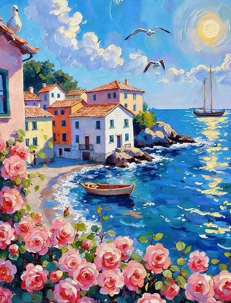Paint by Numbers Kits Abstract Seaside Town