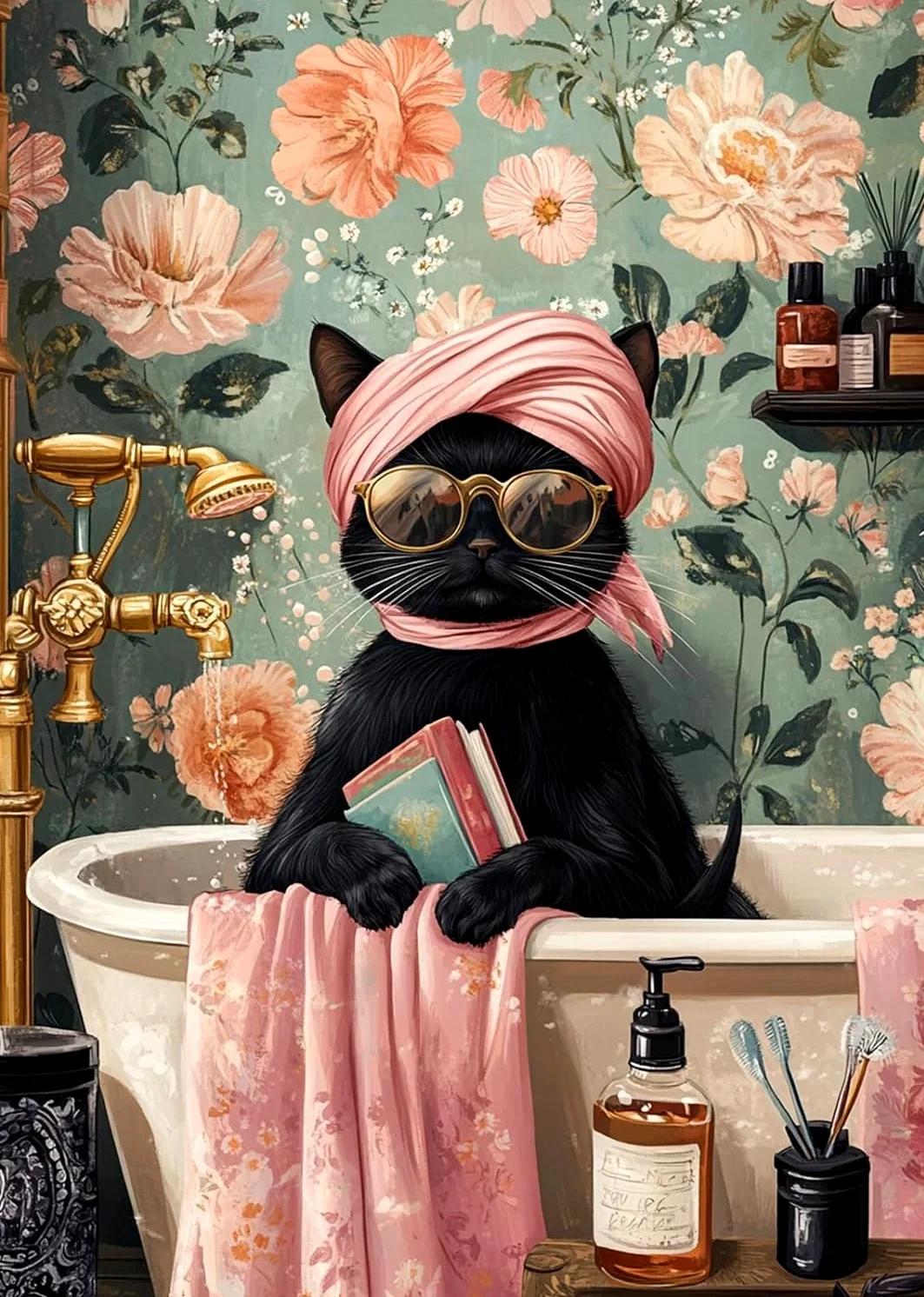 Paint by Numbers Kit Cat In The Bathroom