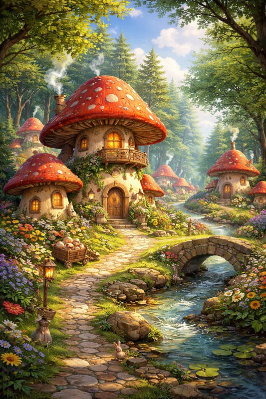 Paint by Numbers Kit Fantasy Mushroom House