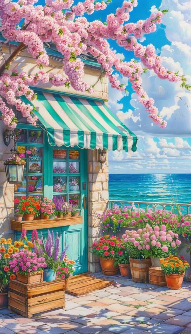 Paint by Numbers Kit Seaside Flower Shop