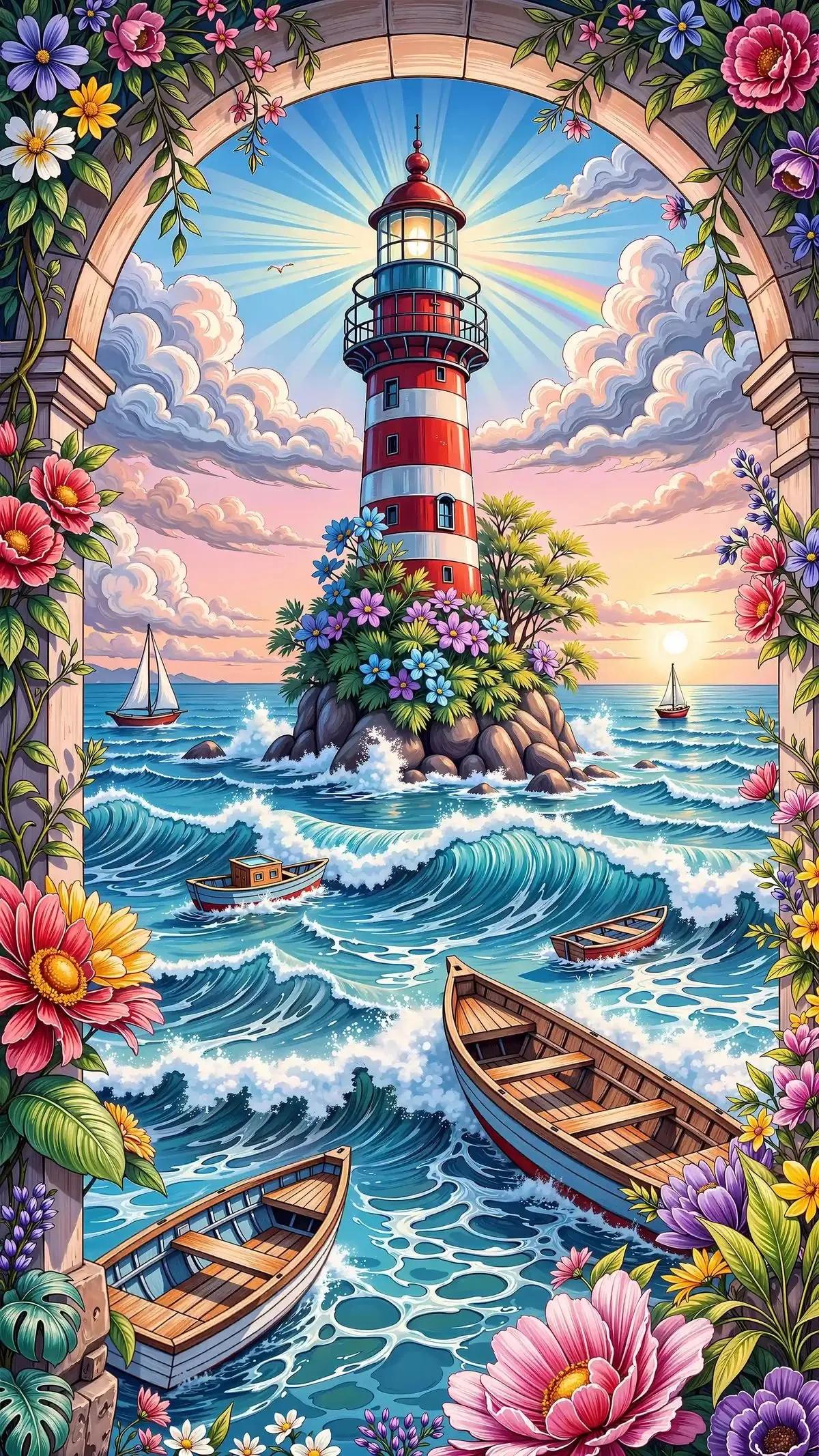 Paint by Numbers Kit Fantasy Lighthouse Scenery