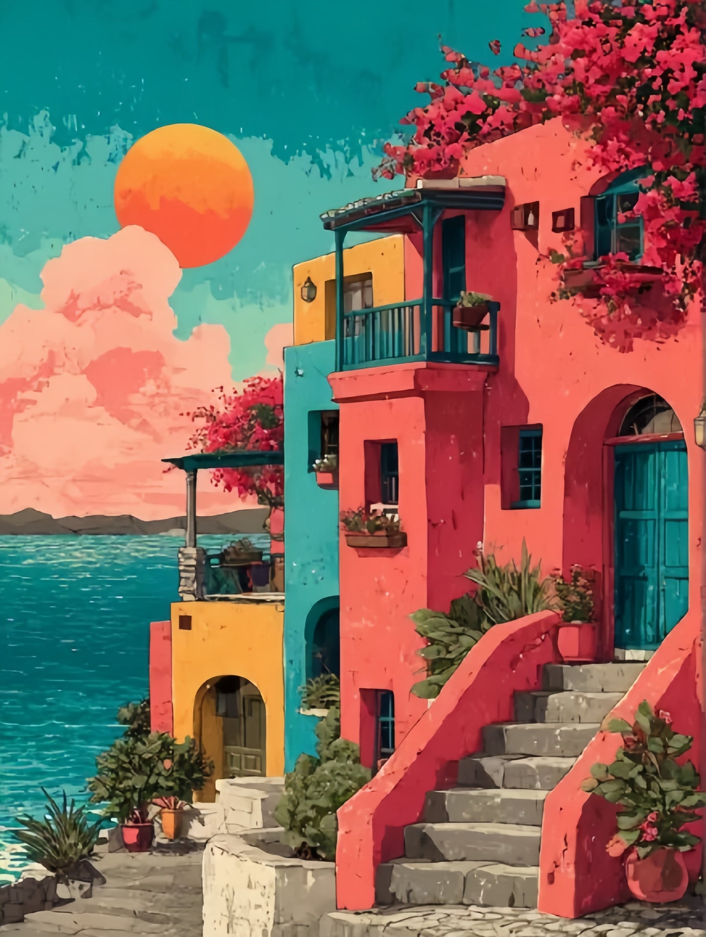 Paint by Numbers Kits Houses By The Sea