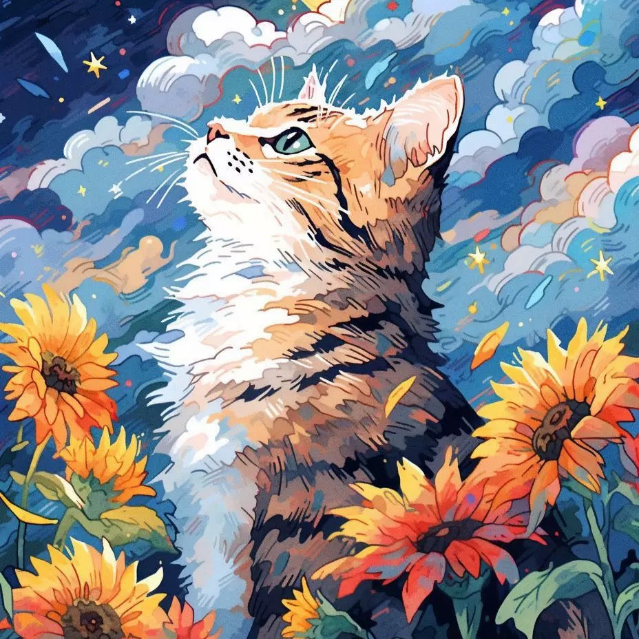 Paint by Numbers Kit Cat In The Flower Bushes