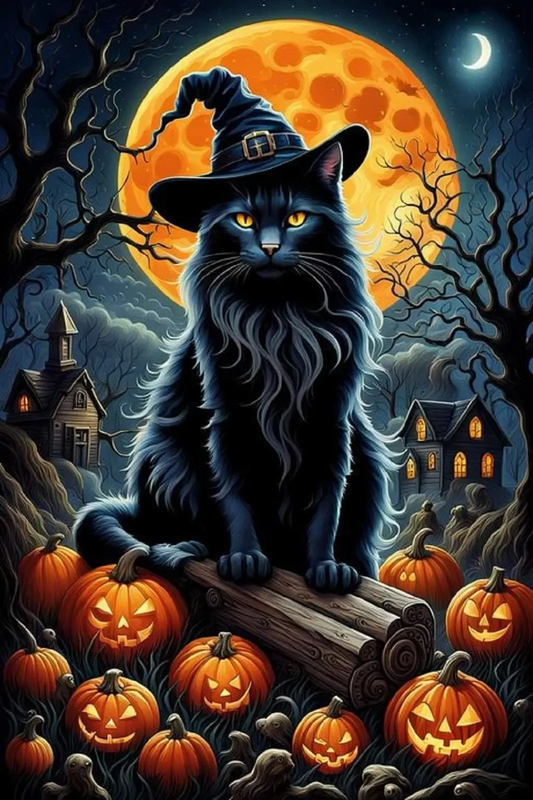 Paint by Numbers Kit Witch Black Cat