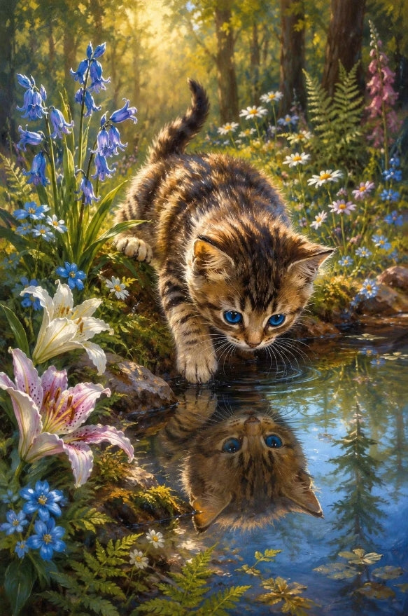 Paint by Numbers Kit The Cat and Its Reflection
