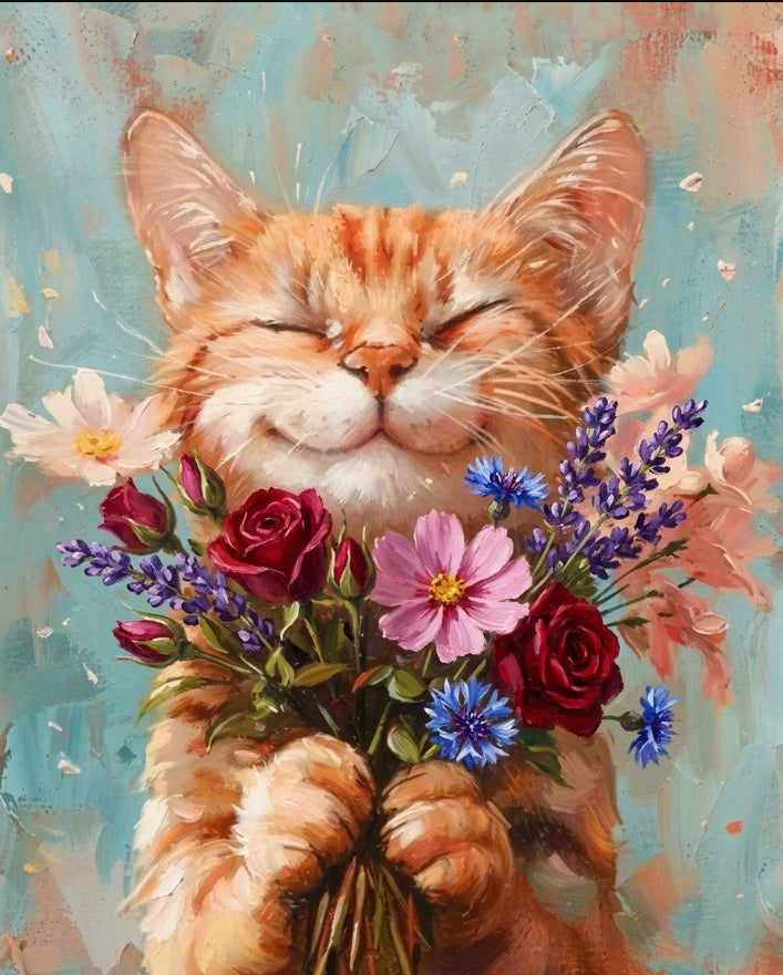 Paint by Numbers Kits Kitten Holding Flowers