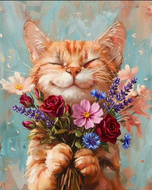 Paint by Numbers Kits Kitten Holding Flowers