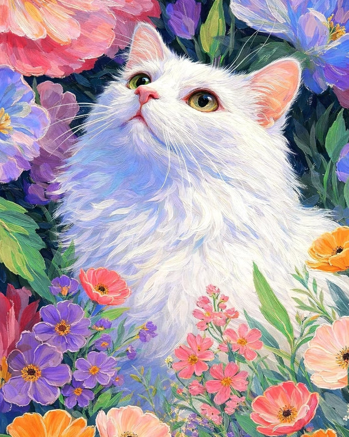 Paint by Numbers Kits Cat amidst the flowers