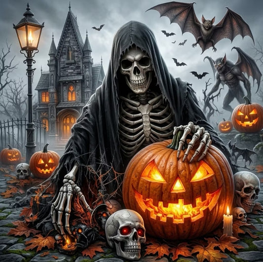 Paint by Numbers Kit Skeleton and Pumpkin