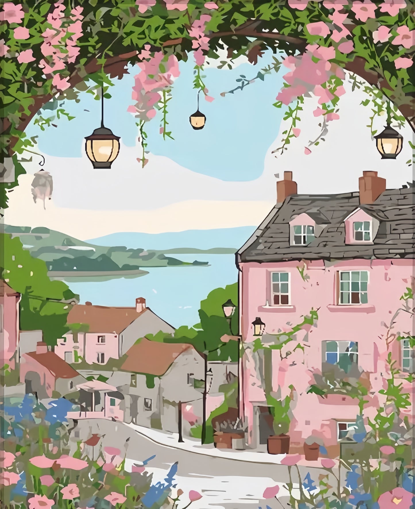 Paint by Numbers Kits Street Scene Of Seaside Town