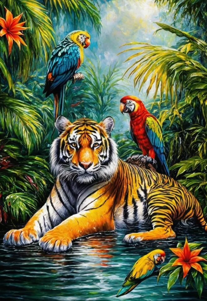 Paint by Numbers Kit Tiger and Parrot
