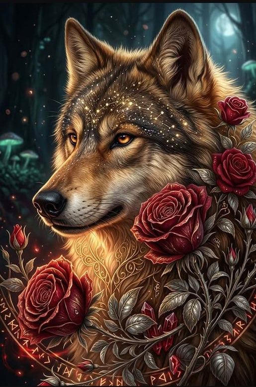 Paint by Numbers Kit Flowers and Wolf
