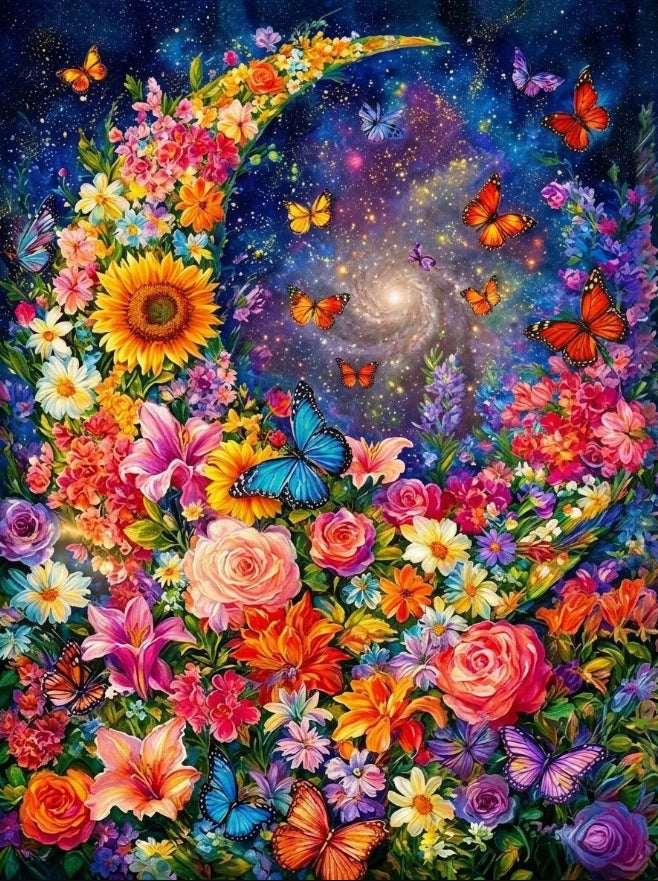 Paint by Numbers Kits Flowers and Moon
