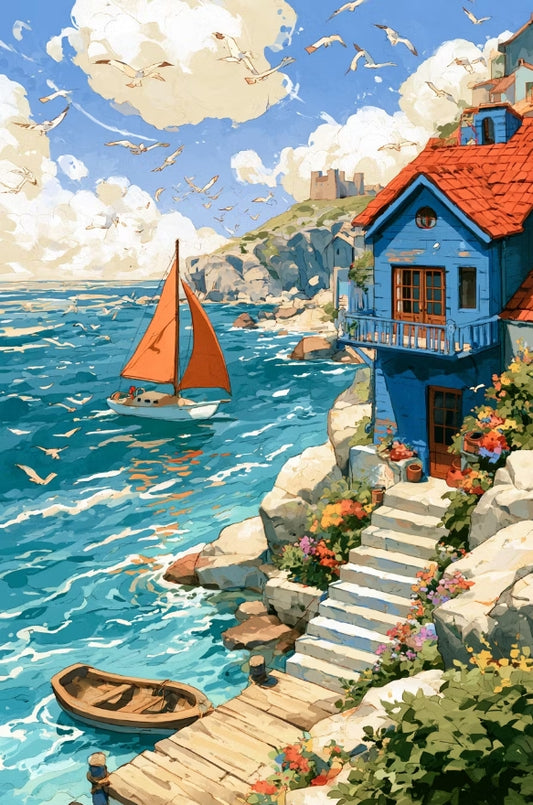 Paint by Numbers Kit Seaside Town