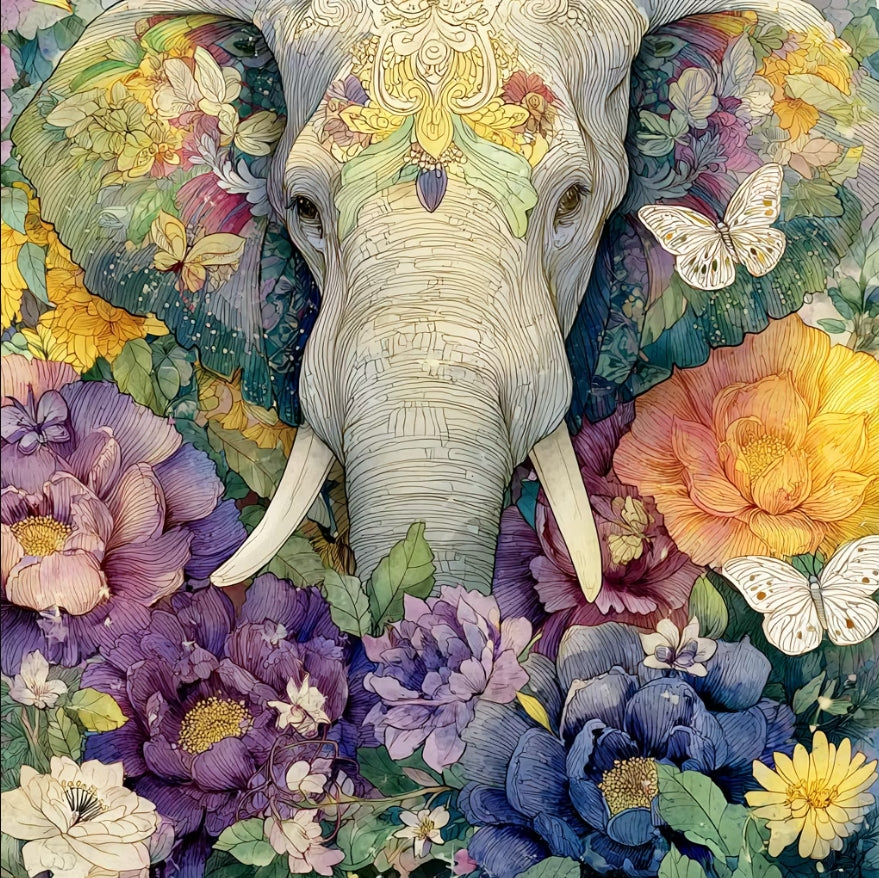 Paint by Numbers Kit Elephant In The Flower Garden